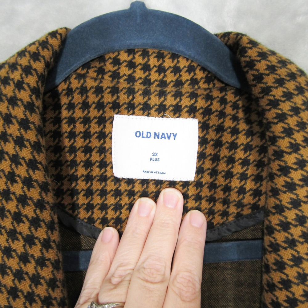 Old Navy Womens 2X Plus Houndstooth Blazer Jacket Brown Black Open Front Knit - Picture 5 of 10